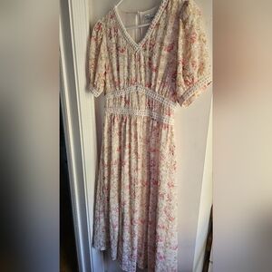 Ivy City Co Floral Midi Dress with Lace Details